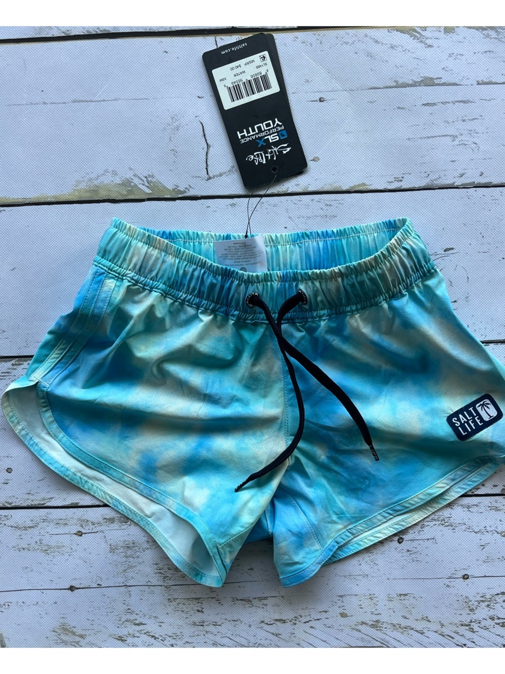 NWT Salt Life Youth XS SLX-QD Aquatrunks Blue Aqua Swim Trunks Quick Dry UPF